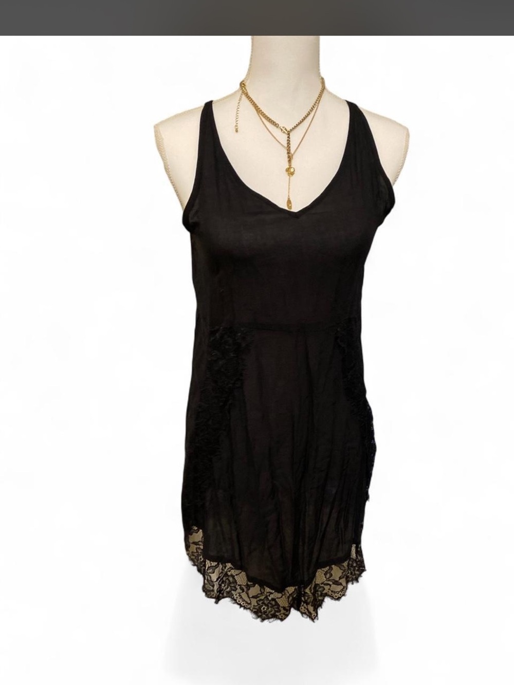 Free People intimately Black Lace-Trim Slip